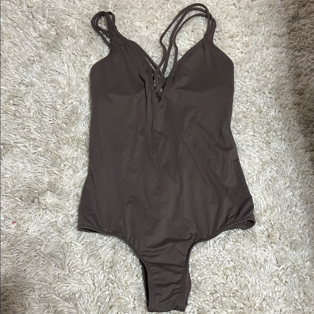 O'Neill Brown One-Piece Swimsuit with Strappy V-Neck